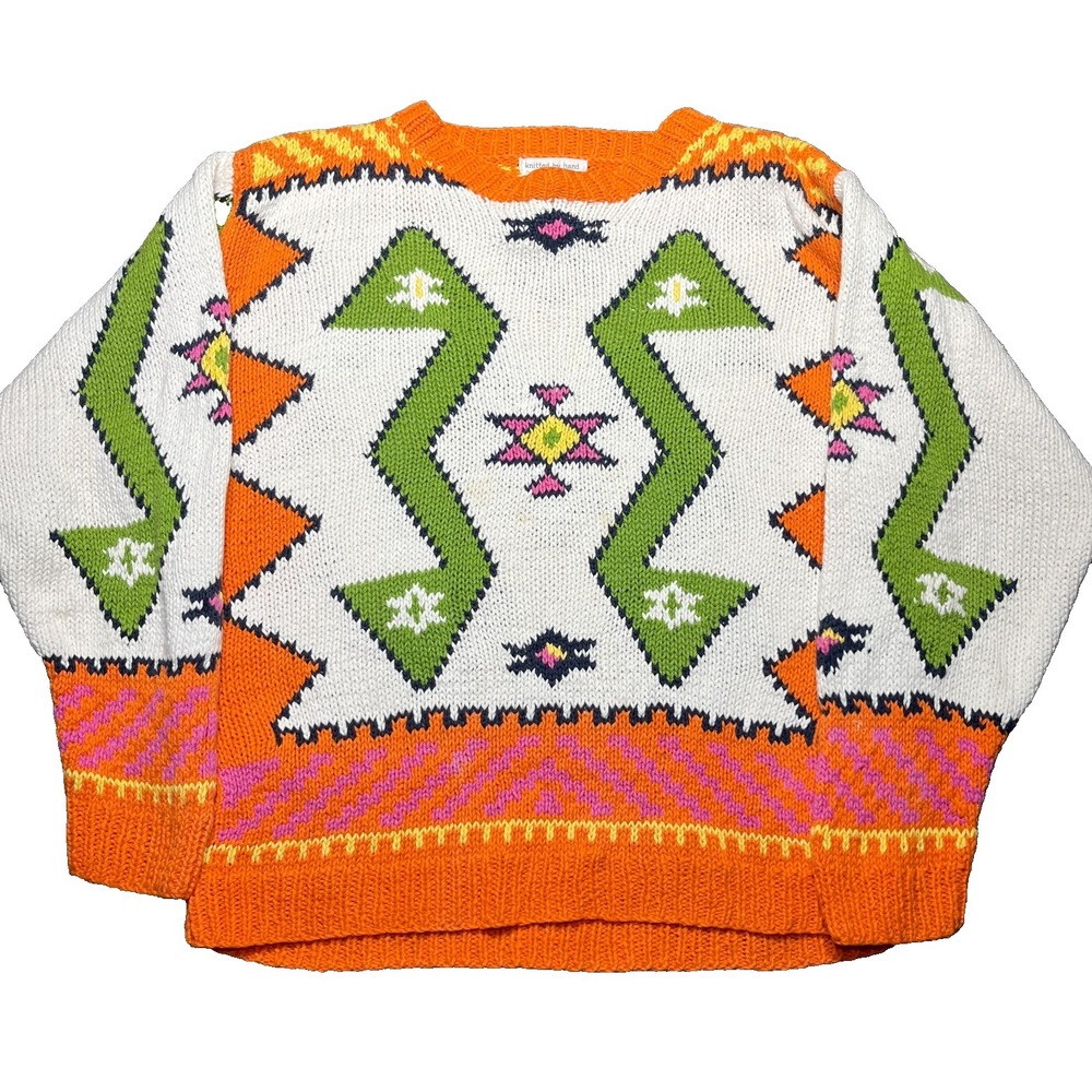 Vintage 90s Susann D Hand Knitted Sweater Women's Medium Southwest Aztec Native